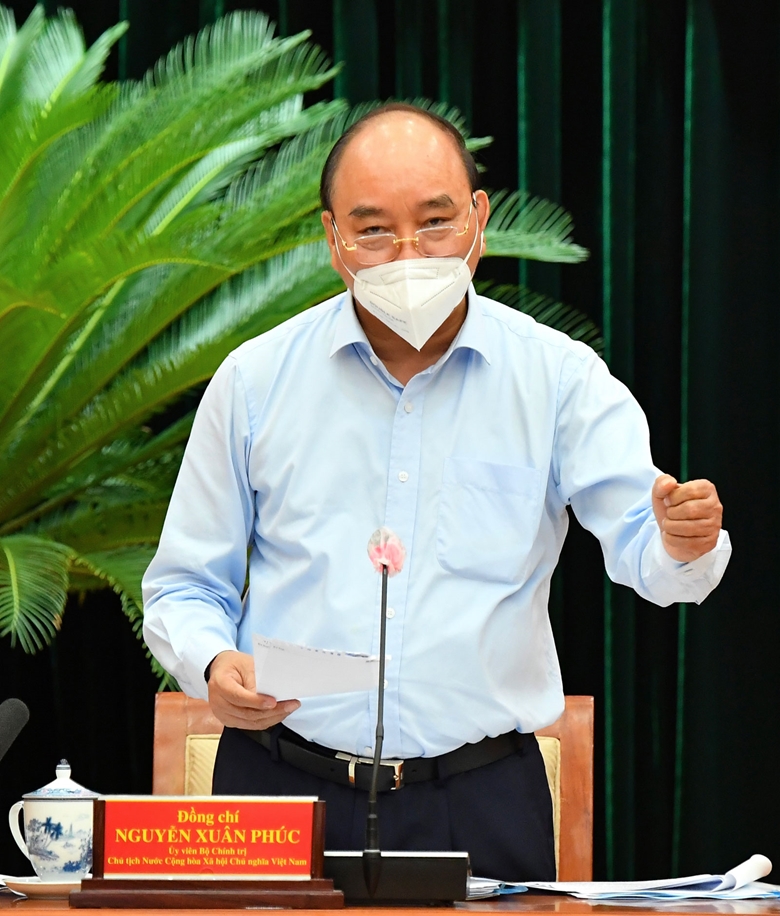 Chủ tịch nước Nguyễn Xuân Phúc phát biểu tại buổi làm việc. (Ảnh: VIỆT DŨNG)
